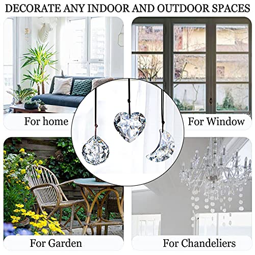 H&D HYALINE & DORA Clear Suncatcher Crystal Prism Ball Heart Moon Window Decor Ornament,Hanging Crystals Prisms for Car Garden,Pack of 3