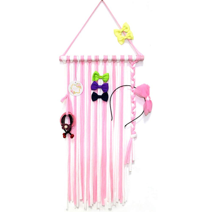 Baby Girls Hair Bow Holder 30 Long Bow Hanger Hair Clips Storage Organizer(Pink+White)