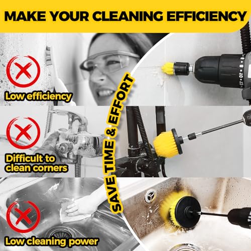 11 Piece Drill Brush Attachment Set Scouring Pads Power Scrubber Brush Scrub Pads for Bathroom Surfaces, Floor, Tub, Shower, Grout, Tile, Corners,Cleaning Brush