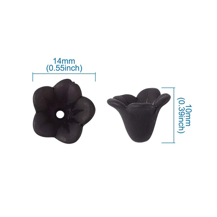 Pandahall 100pcs Black Transparent Frosted Acrylic Beads Trumpet Flower Bead Caps DIY Jewelry Making 14x10mm