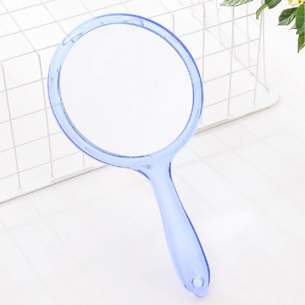 Makeup Hand Mirror, Double-Sided 3X 1x Magnifying Large Travel Handheld Mirror Cosmetic Mirror Acrylic Clear Finish Round Mirror (Blue)