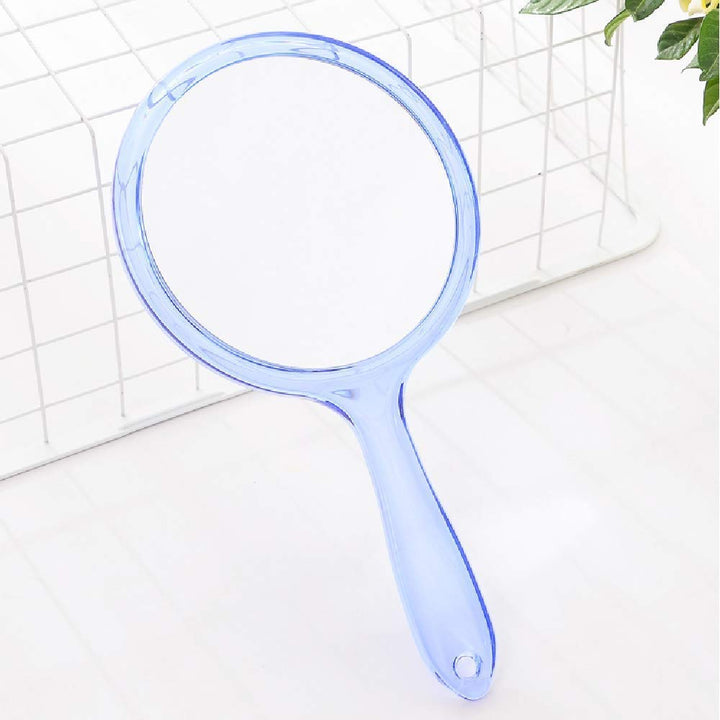 Makeup Hand Mirror, Double-Sided 3X 1x Magnifying Large Travel Handheld Mirror Cosmetic Mirror Acrylic Clear Finish Round Mirror (Blue)