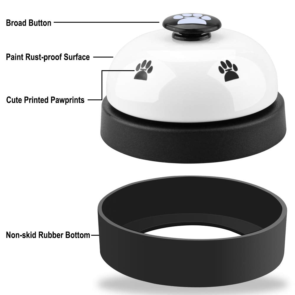 Dog Training Bell, Set of 2 Dog Puppy Pet Potty Training Bells, Dog Cat Door Bell Tell Bell with Non-Skid Rubber Base 2 Pack White