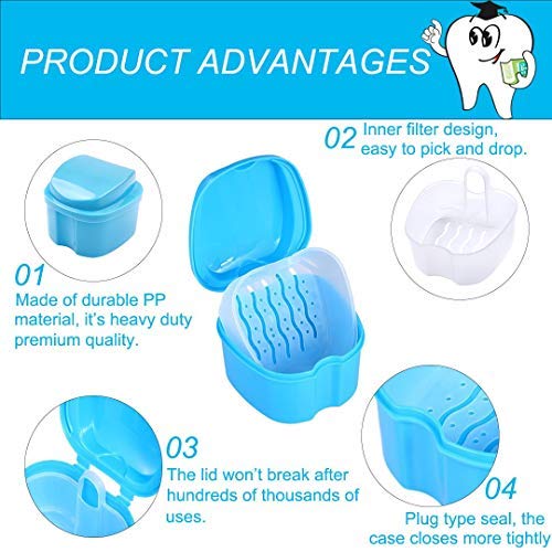 Denture Case, Denture Cup with Strainer and Lid Retainer Cleaning Soaking Cup - Denture Bath Box False Teeth Storage Box with Basket Net Container Holder for Travel