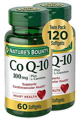 CoQ10 , Dietary Supplement, Supports Heart Health, 100mg Plus L-Carnitine, Twin Pack, 120 Softgels