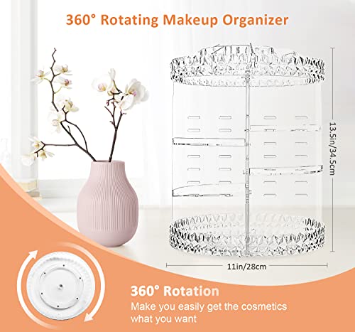 Makeup Organizer, 360 Degree Rotating Cosmetic Storage Organizer, 7-Layer Adjustable Makeup Display Case, Fits Jewelry Makeup Brushes and Lipsticks, Clear Acrylic
