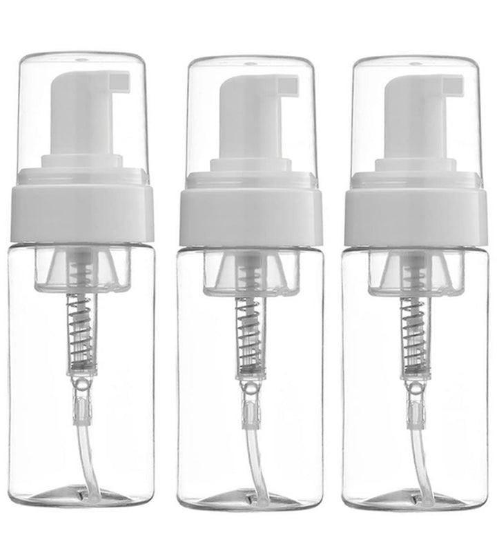 3Pcs 100ML 3.4oz Empty Clear Plastic Press Foaming Soap Pump Dispensers Spray Bottle Containers with Atomizer for Soap Foam Lotion Bathroom Accessory