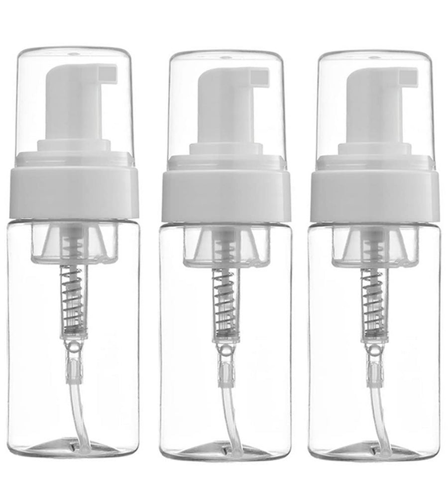 3Pcs 100ML 3.4oz Empty Clear Plastic Press Foaming Soap Pump Dispensers Spray Bottle Containers with Atomizer for Soap Foam Lotion Bathroom Accessory