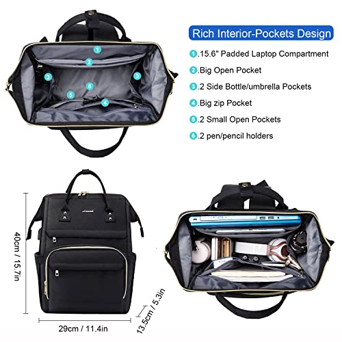 Nurse Backpack Laptop Backpack for Women with Stethoscope Case & USB Charging Port Anti Theft Travel Backpacks Doctor Bag Fits 15.6 Inch Laptop and Notebook, Black