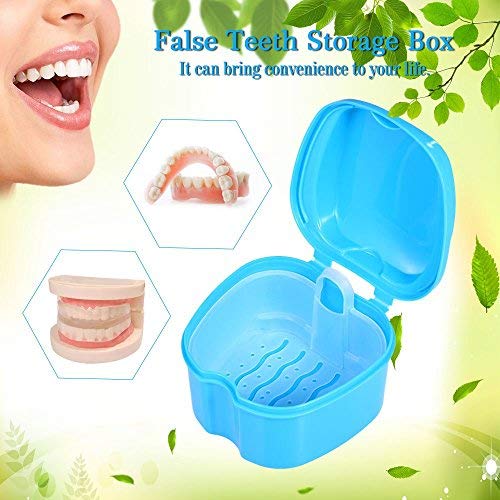 Denture Case, Denture Cup with Strainer and Lid Retainer Cleaning Soaking Cup - Denture Bath Box False Teeth Storage Box with Basket Net Container Holder for Travel
