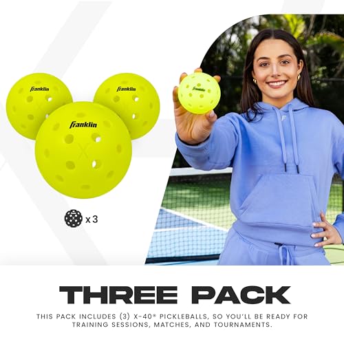 Outdoor- X-40 Pickleball Balls - USA Pickleball (USAPA) Approved - 3 Pack Outside Pickleballs - Optic Yellow - US Open Ball