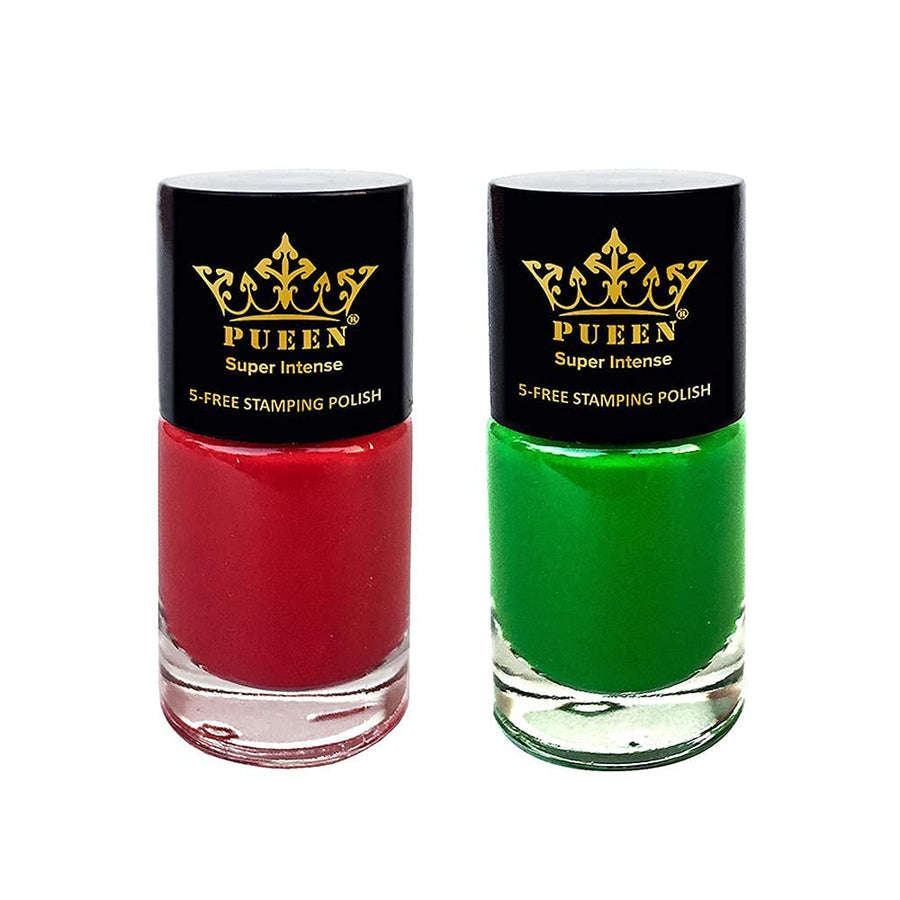 Happy Holiday Stamping Polish Collection Set Big 5-Free Formula Nail Color Lacquer (816 - So Red + 815 - Amazon Moss) - BH000873