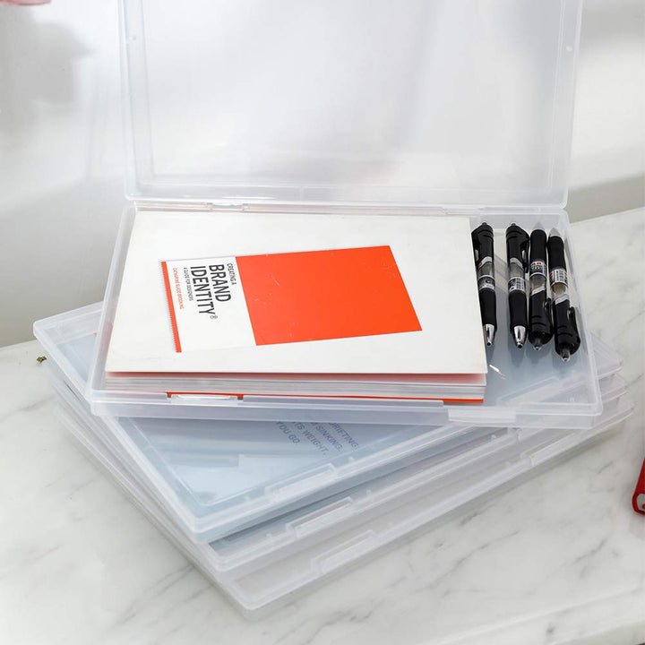 2 PCS - Clear A4 File Box Clear Plastic Paper Organizer Transparent Plastic Case Document Box Paper Protector Desk Paper Organizers Case Office Supplies Holder Storage Magazine Organizer