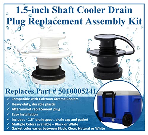 Aftermarket Black 1.5 Shaft Cooler Drain Plug Assembly for Coleman Xtreme Coolers 50 qt, 58 qt, 82 qt 5010005241 (1)