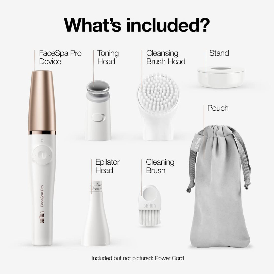 Face Epilator Facespa Pro 911, Facial Hair Removal for Women, Hair Removal Device, 3-in-1 Epilating, Cleansing Brush and Skin Toning with 3 extras