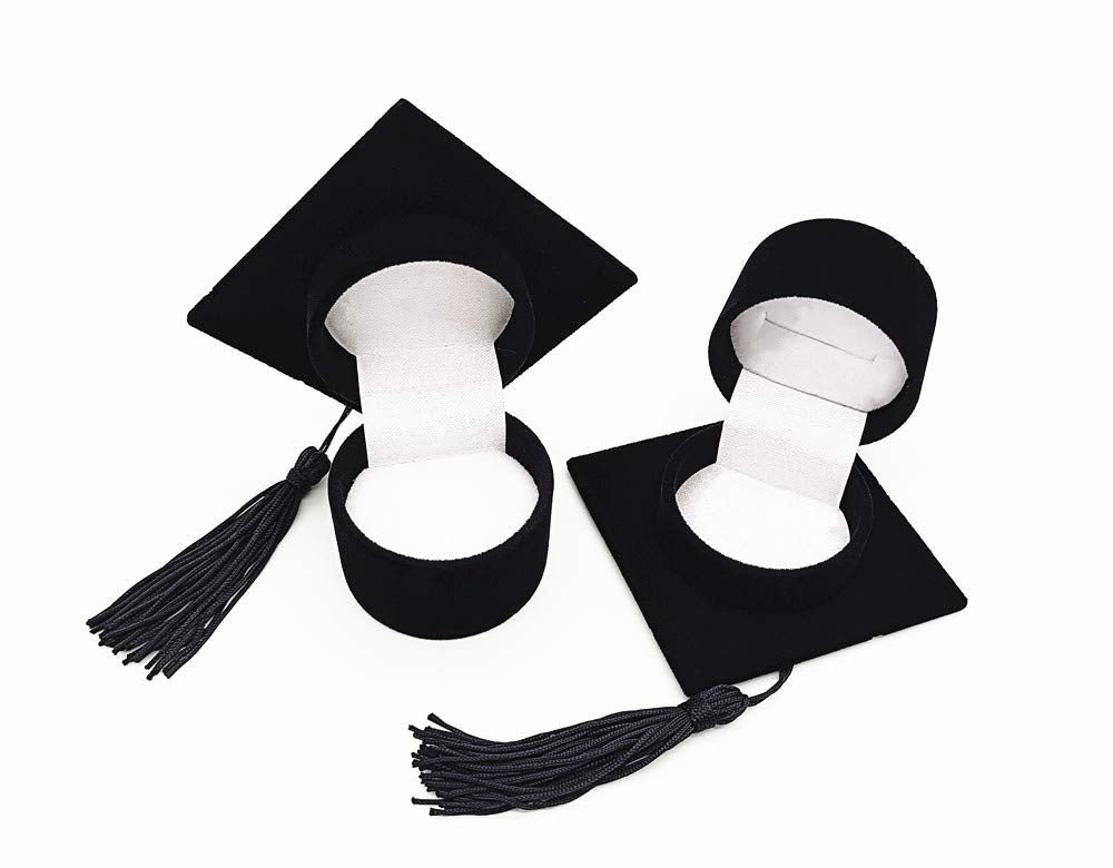 2sets Graduation Cap Shaped Creative Badge Storage Ring Earring Box Organizer Case Graduation Gifts for Celebration Graduation Ring Box