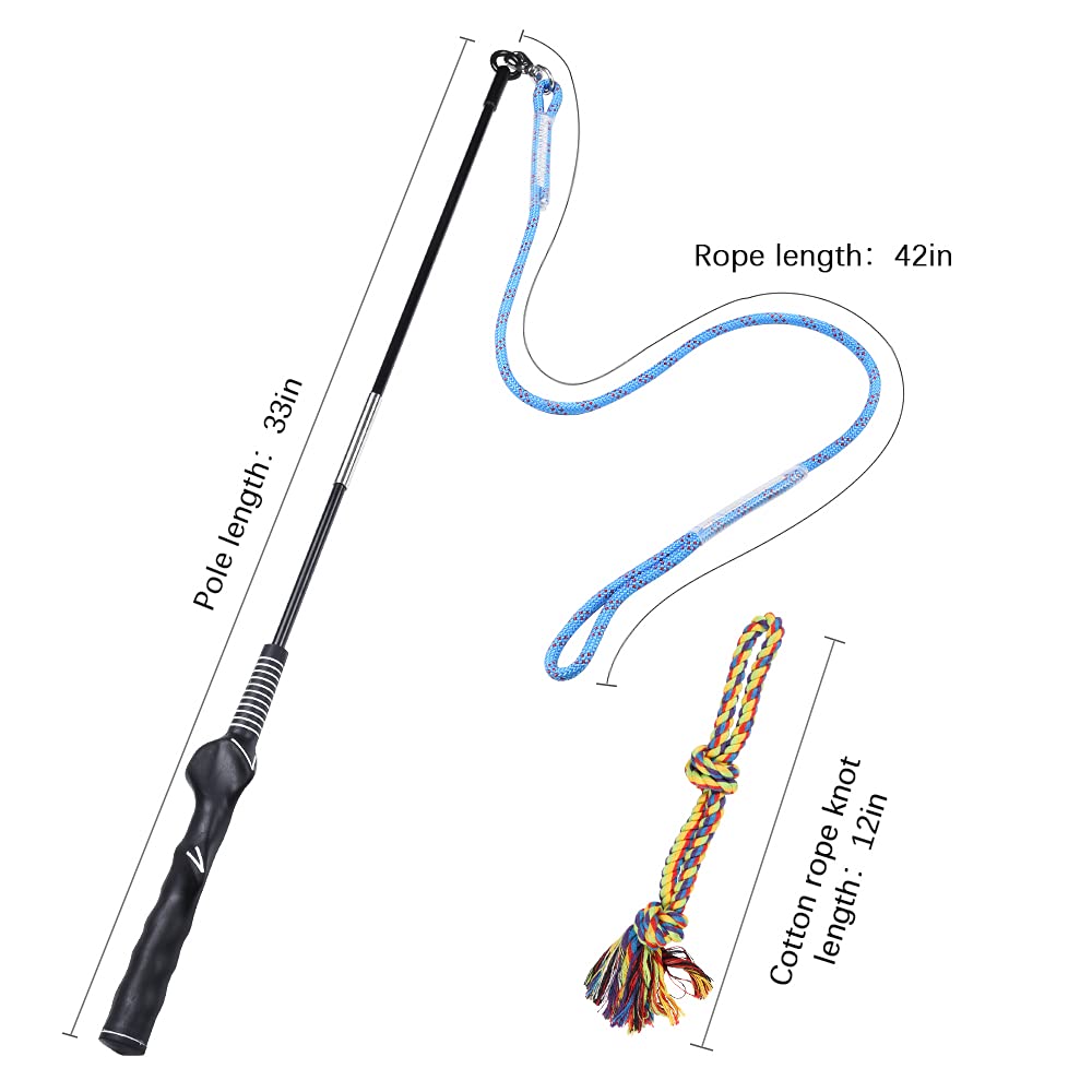 Flirt Pole Interactive Toys for Dogs Chase and Drag, Dog Flirt Pole Toy with Colorful neps for Outdoor Training, Exercise and Entertainment of Small, Medium and Large Dogs (Blue)