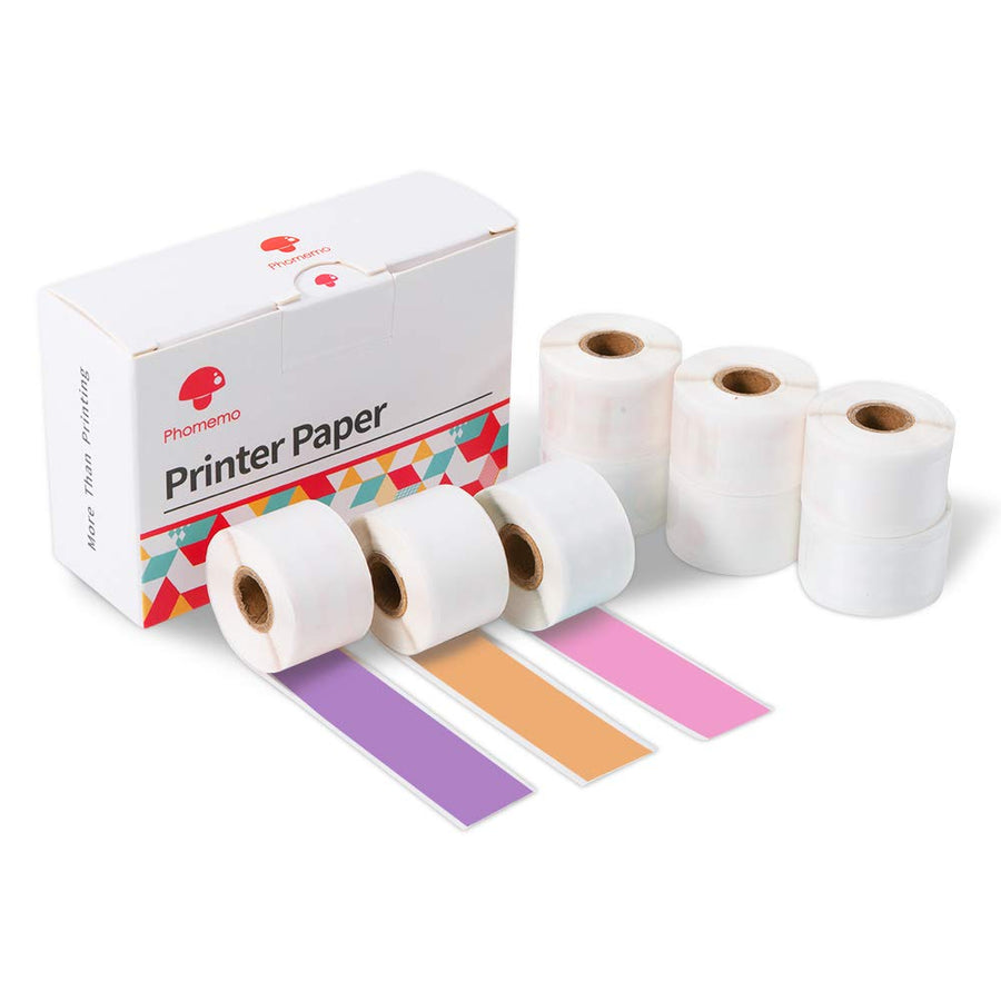 Colorful Thermal Sticker Paper Black on Purple/Rose Red/Orange 15mm x 3.5m for M02 Pro/ M02S Mini Printer, 3 Rolls of Each Color, Total 9 Rolls