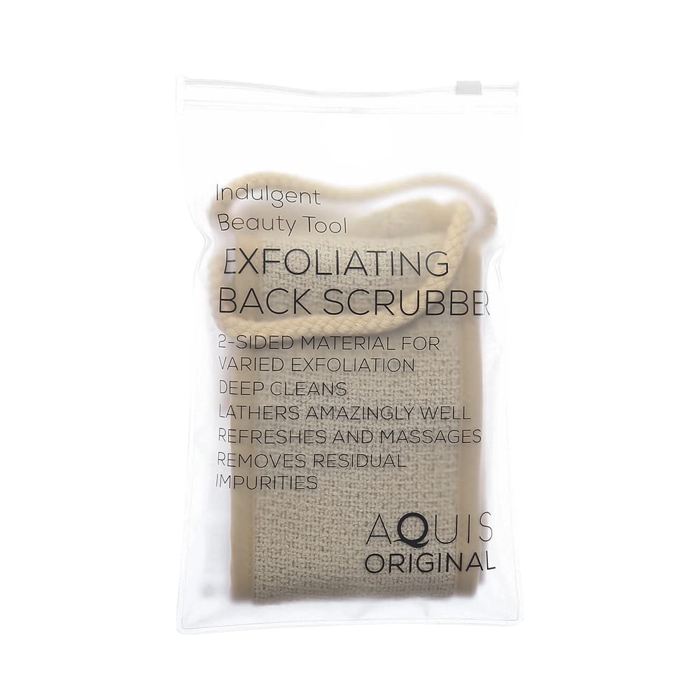 Aquis - Exfoliating Back Scrubber, Deep Clean & Invigorate Your Skin, Linen (4 x 30.75 Inches)