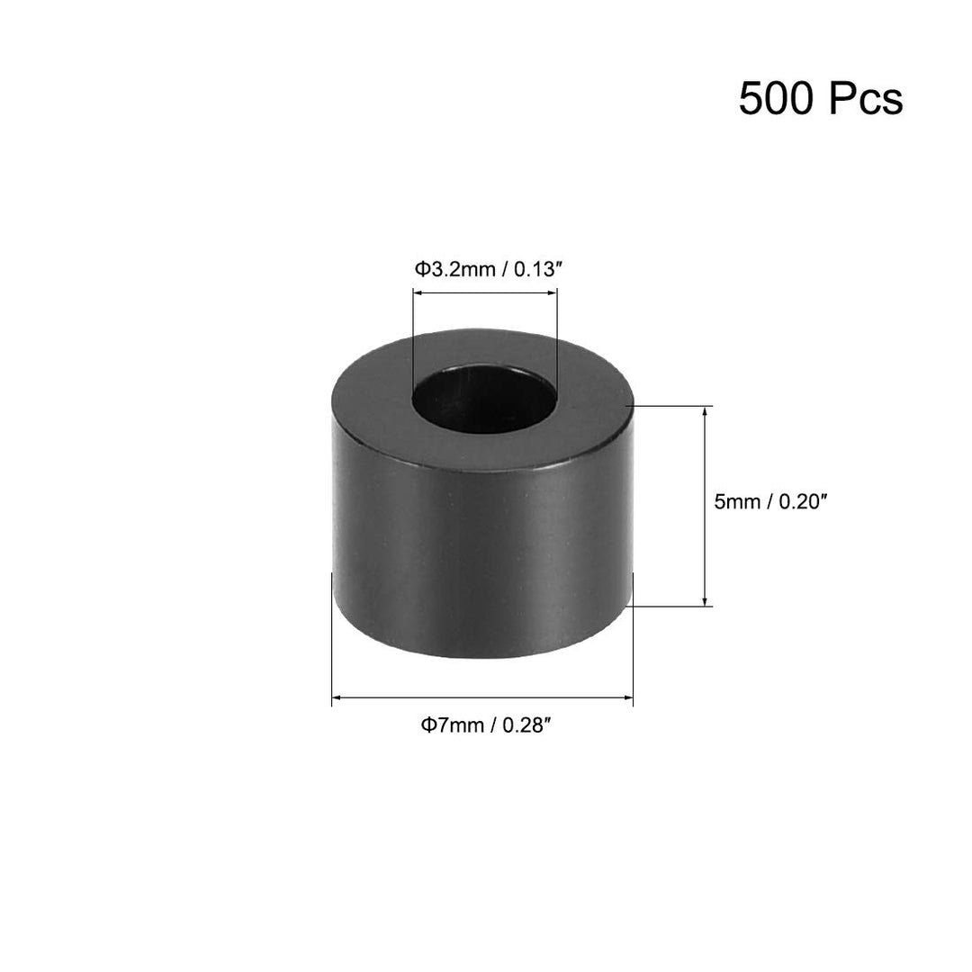 ABS Round Spacer Washer 3.2mm ID 7mm OD 5mm Length for M3 Screws Block Black 500Pcs, for 3D Printer TV Wall Mount Outlet Pegboard Motorbike