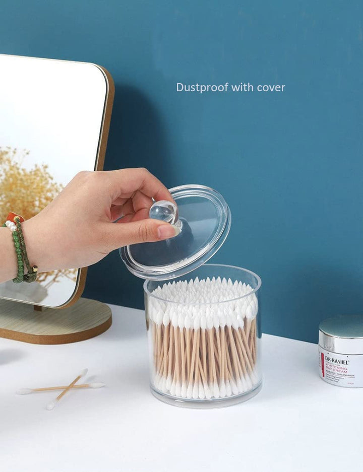 2PCS 10Oz Clear Acrylic Cotton Swab Ball Pad Holder Clear Qtip Dispenser Cotton Rounds Storage Box Canister Container with Lid Makeup Sponges Pads Bathroom Jar