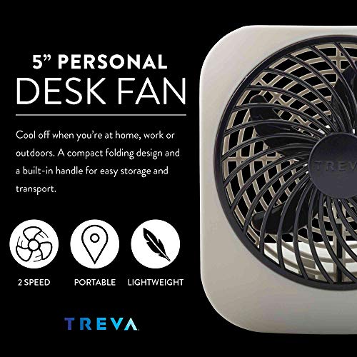 Treva 5 Inch Battery Powered Fan Portable Desk Fan 2 Cooling Speeds with Compact Folding & Tilt Design Small Fan Cubicle Accessories Mini Fan Portable 2 Pack (Grey)