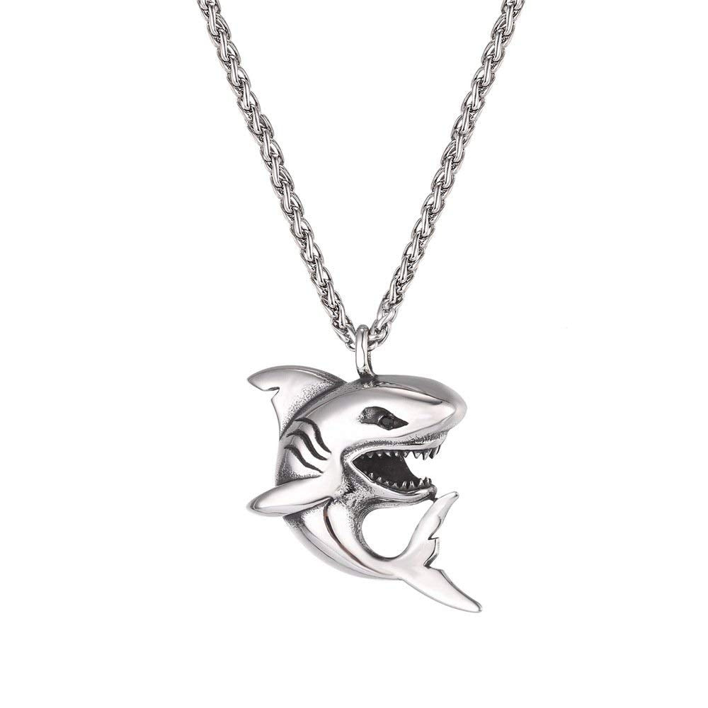 Punk Shark Pendant Animal Jewelry with Stainless Steel Chain 22 Inch