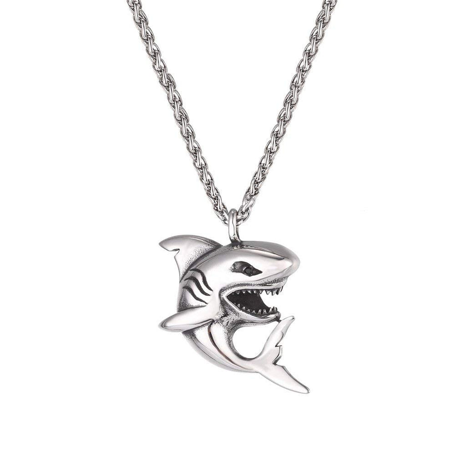 Punk Shark Pendant Animal Jewelry with Stainless Steel Chain 22 Inch