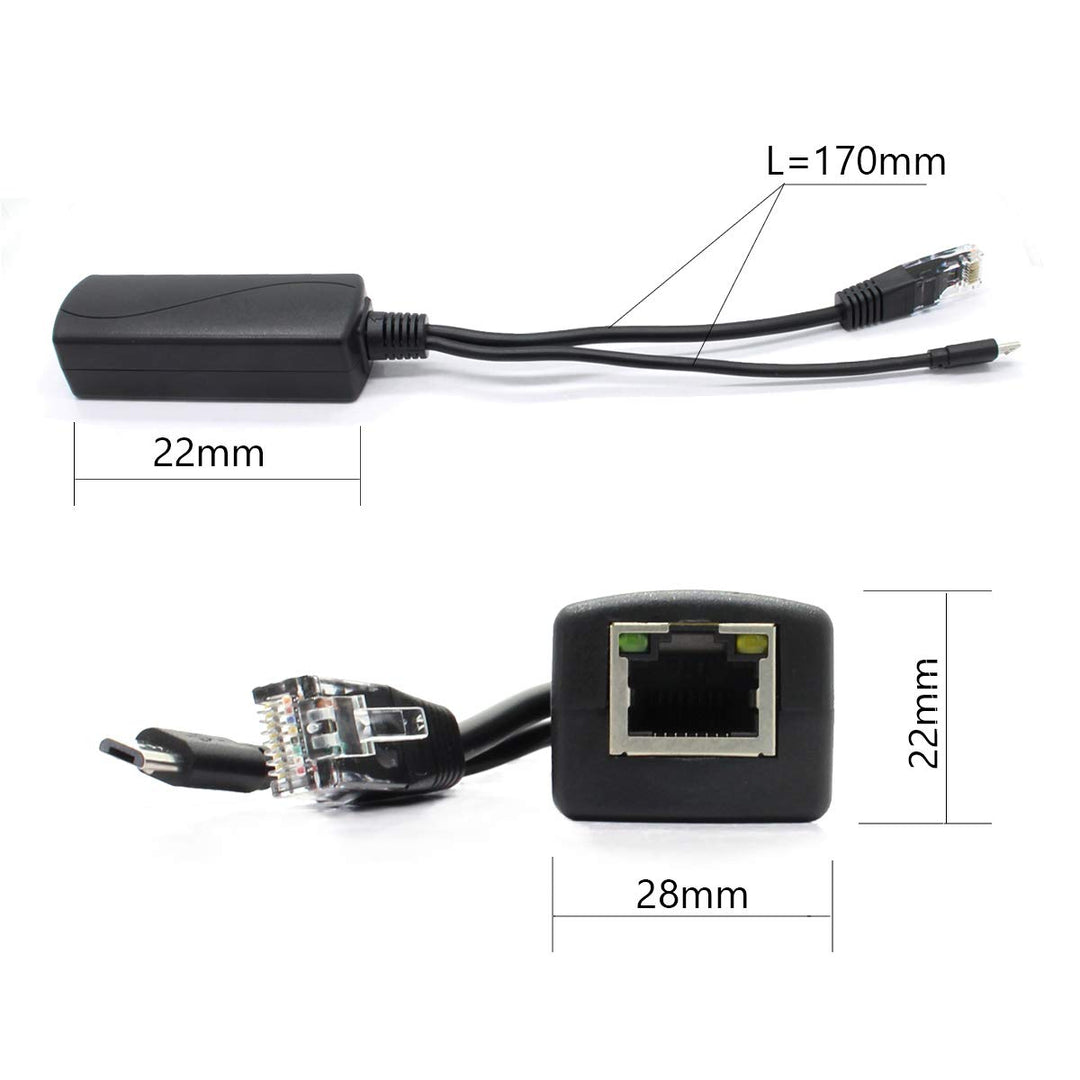 Gigabit PoE Splitter, 48V to 5V 2.4A Micro USB Ethernet Adapter, Compatible with Raspberry Pi 3B+, IP Camera and More