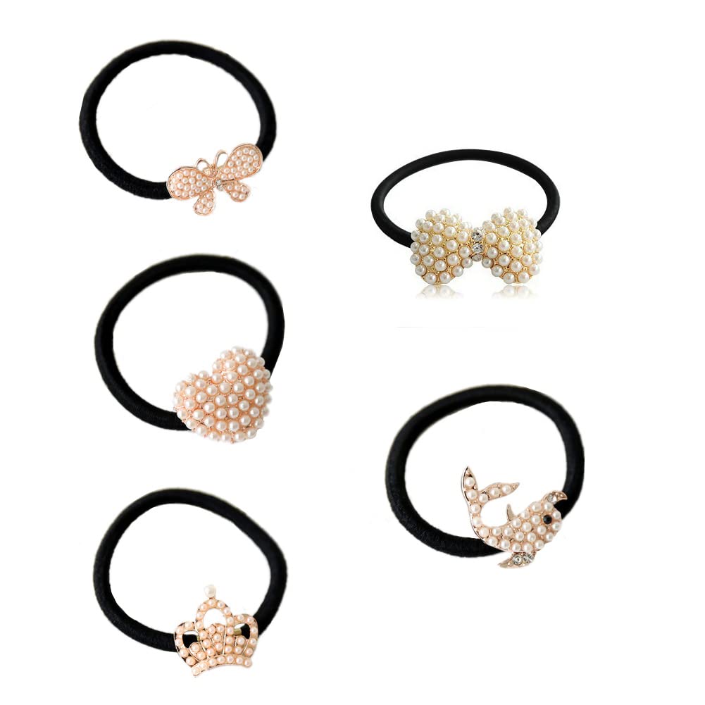 Casualfashion 5Pcs Korean Hair Accessories Butterfly Hair Ropes Rhinestone Hair Bow Hair Ties Hair Rings Accessories