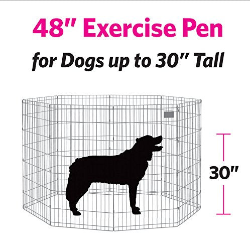 Dog Exercise Pen & Playpen, 24 W x 48 H, with Door, Black