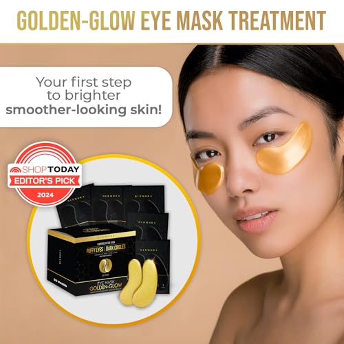 Golden Glow Under Eye Patches (20 Pairs Eye Gels) - Rejuvenating Treatment for Dark Circles, Puffy Eyes, Refreshing, Revitalizing, Travel, Wrinkles