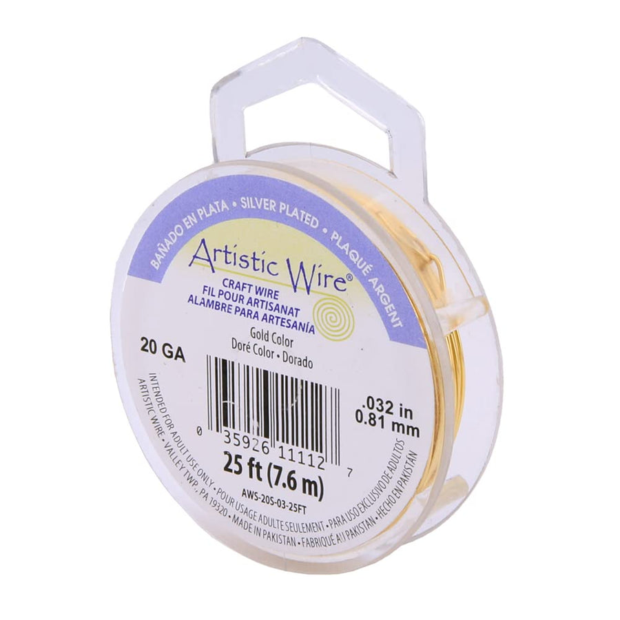 , 20 Gauge Silver Plated Tarnish Resistant Colored Copper Craft Jewelry Wrapping Wire Gold Color, 25 ft
