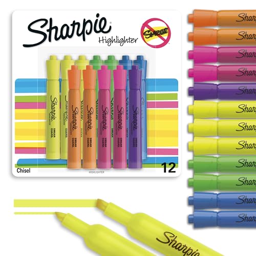 Sharpie Tank Style Highlighters, Chisel Tip Fluorescent Highlighter Marker Set, Office And Teacher Supplies, Assorted, 12 Count
