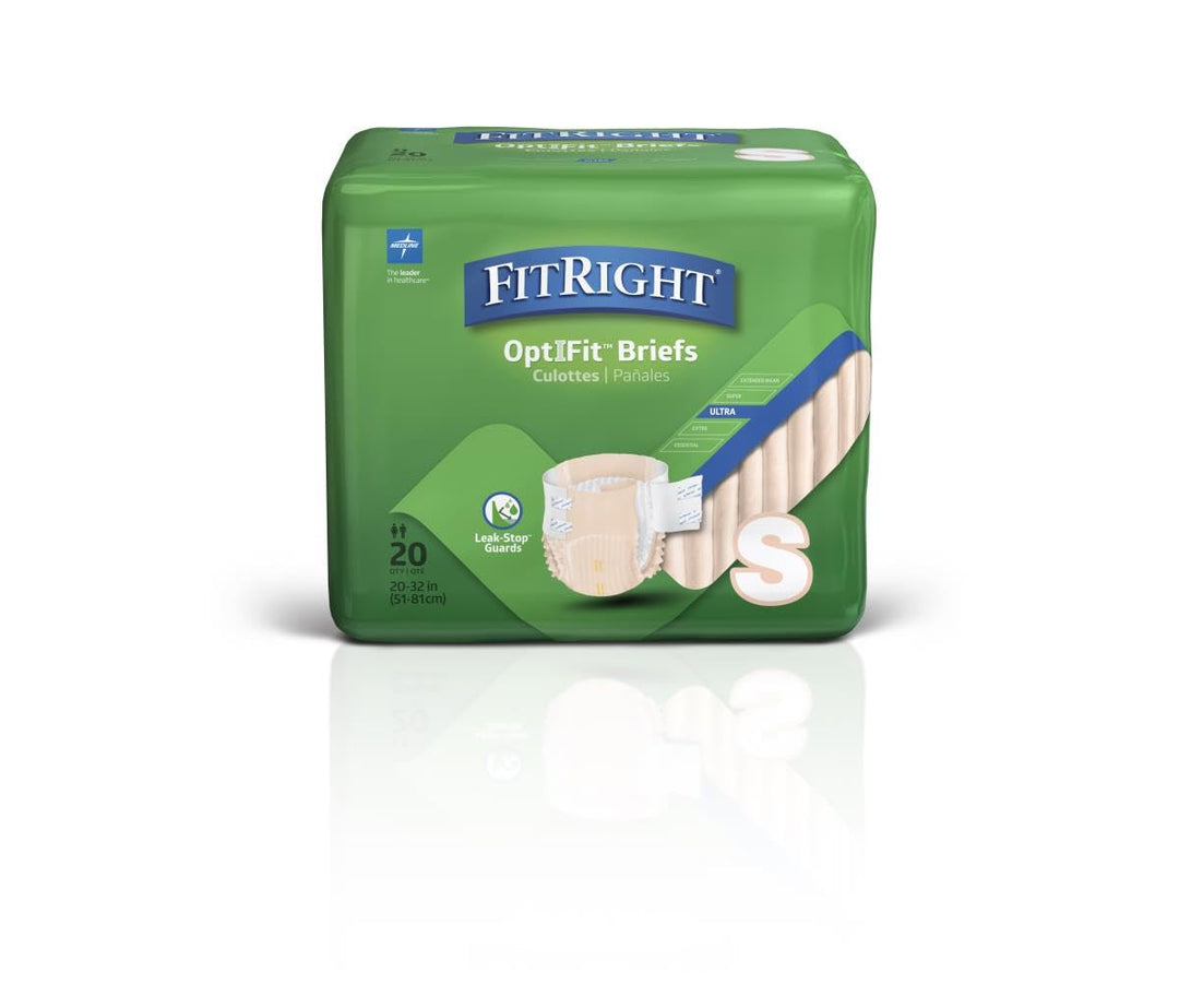 Medline Small (20-33) : Fitright Ultra Adult Diapers, Disposable Incontinence Briefs With Tabs, Heavy Absorbency, Small, 20-33, 4 Packs Of 20 (80 Total)