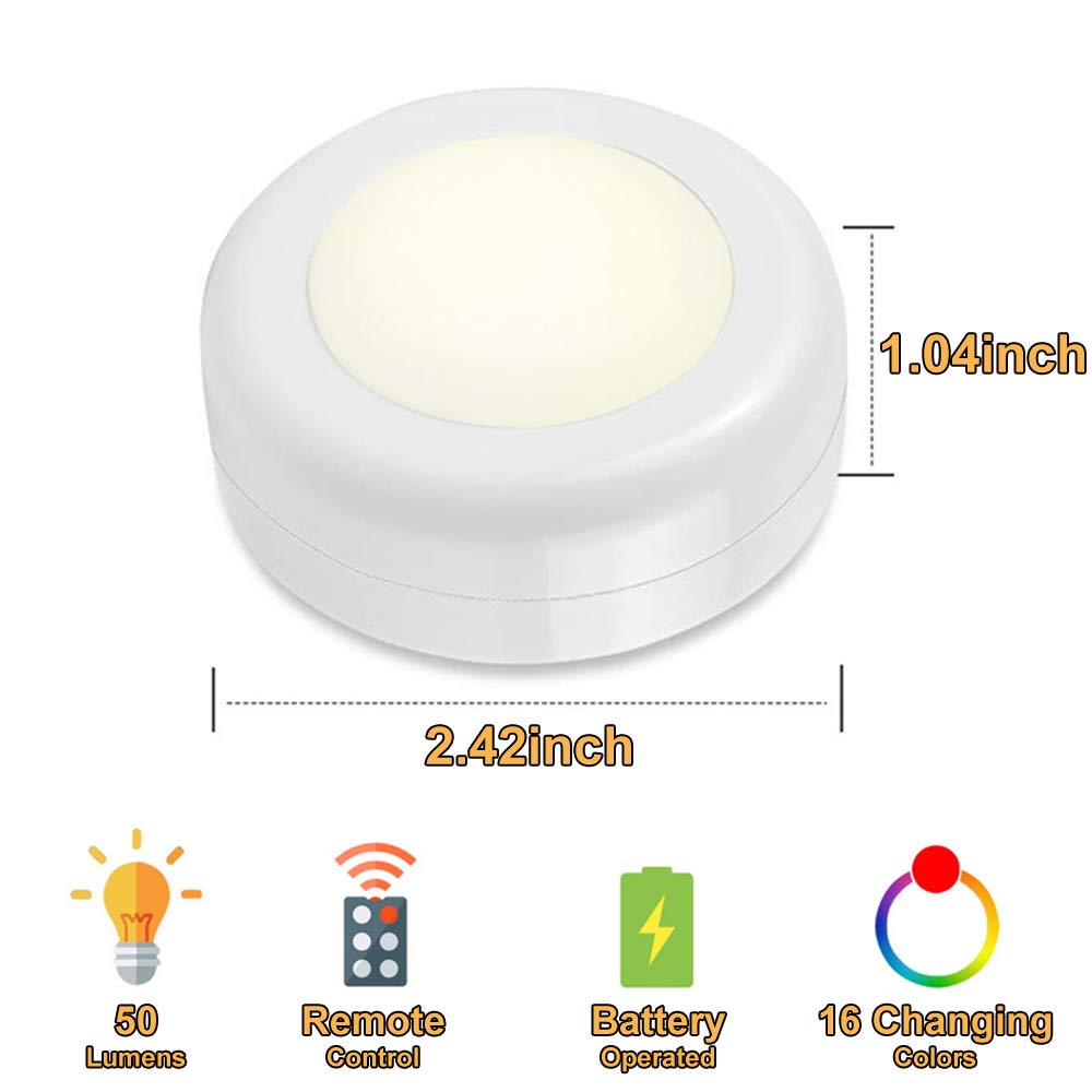 Wireless 16 Color Changing LED Puck Light 12 Pack LED Under Cabinet Lighting Closet Light Battery Powered Night Lights with Remote Control Dimmer & Timing Function