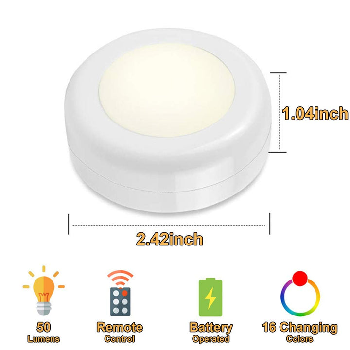 Wireless 16 Color Changing LED Puck Light 12 Pack LED Under Cabinet Lighting Closet Light Battery Powered Night Lights with Remote Control Dimmer & Timing Function