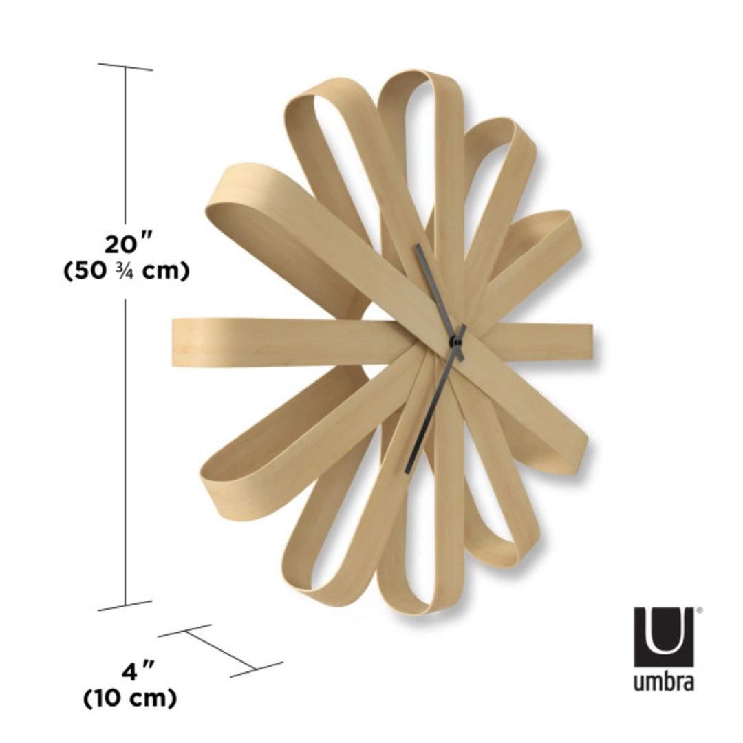 Ribbonwood, Large Modern Wall Clock, Battery Operated, Silent, Non Ticking, Unique, Natural Wood