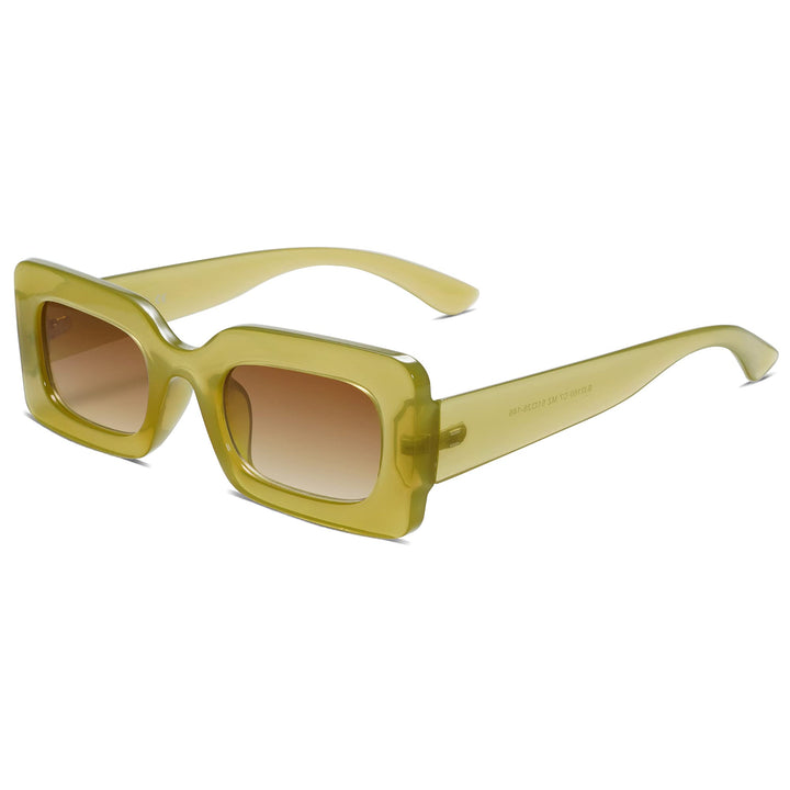 Retro 90s Nude Rectangle Sunglasses Womens Mens Trendy Chunky Glasses Green Frame Brown Lens