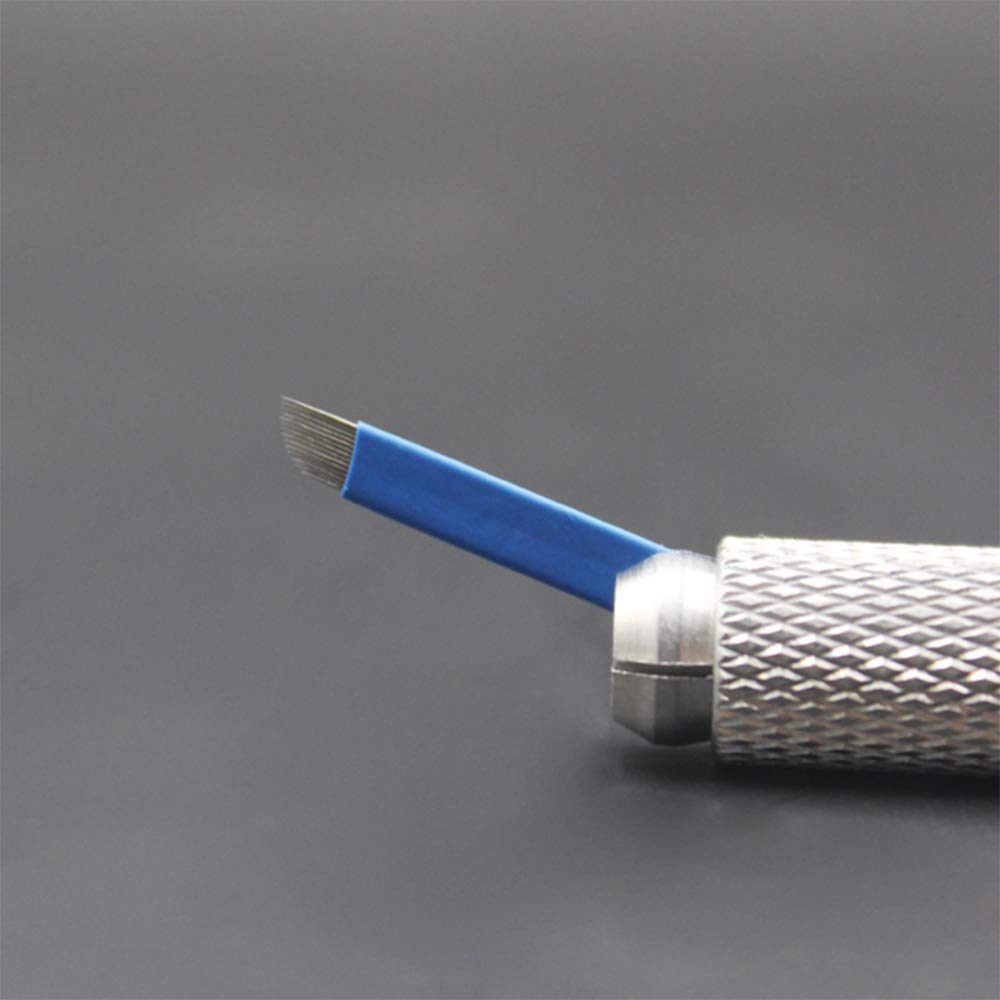 50 Pcs Microblading Blade Micropigmentation Brow Lamination Makeup Manual Eyebrow Henna Disposable Sloped Needle Pin Bevel Shading (12Pin)