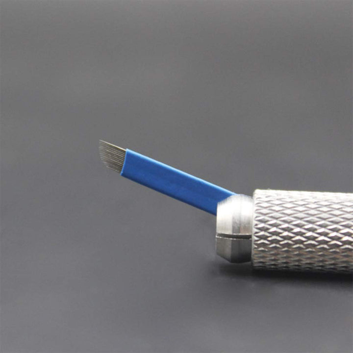 50 Pcs Microblading Blade Micropigmentation Brow Lamination Makeup Manual Eyebrow Henna Disposable Sloped Needle Pin Bevel Shading (12Pin)
