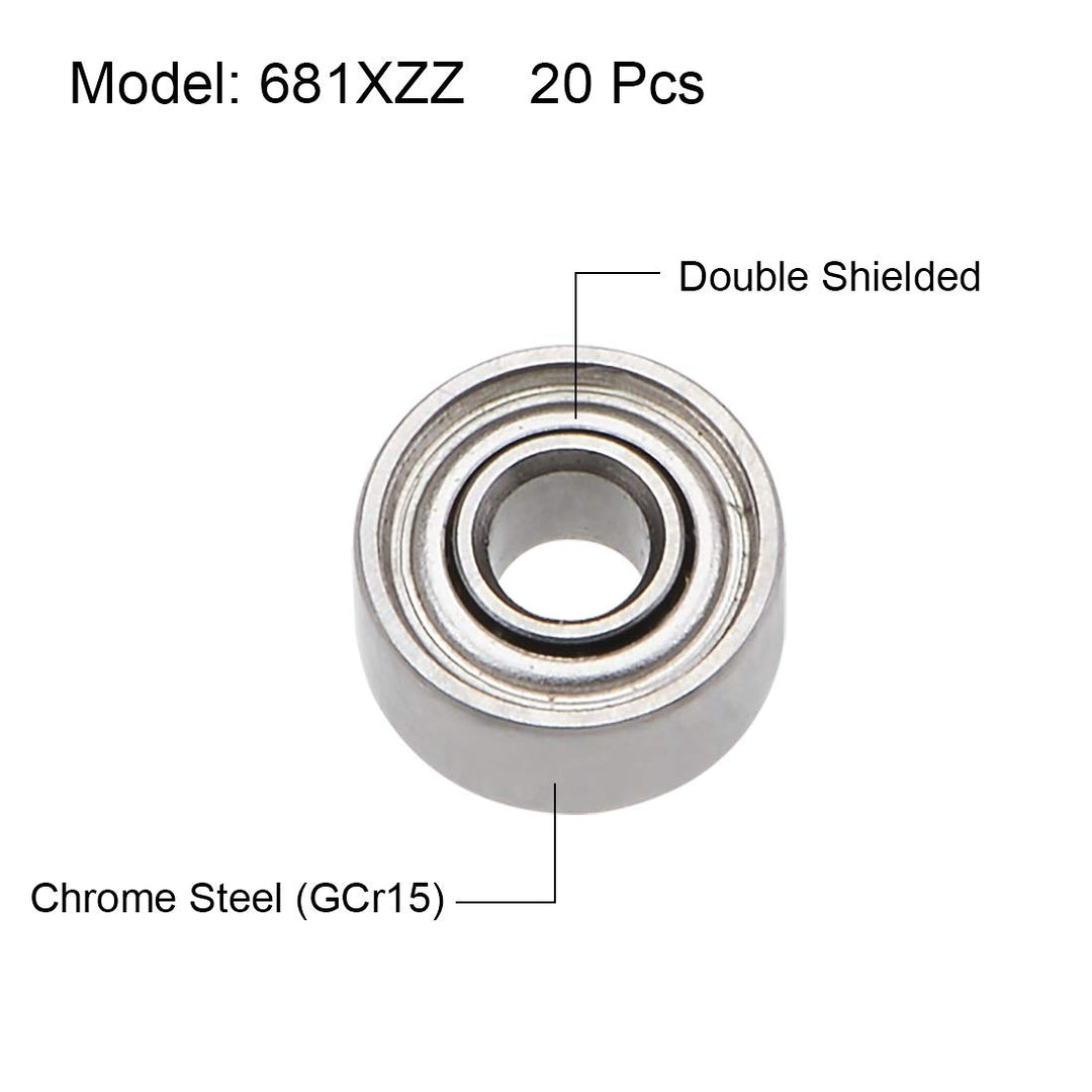 681XZZ Deep Groove Ball Bearings 1.5mm Inner Dia 4mm OD 2mm Bore Double Shielded Chrome Steel Z2 20pcs