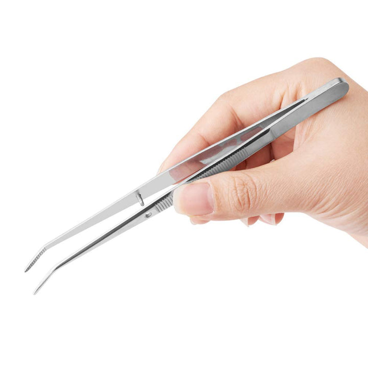 Stainless Steel Tweezer with Precision Serrated Tips and Positioning Straight and Curved Tweezers for Cooking Repairing Surgical Medical Beauty - 6.3 Inch 2PCS