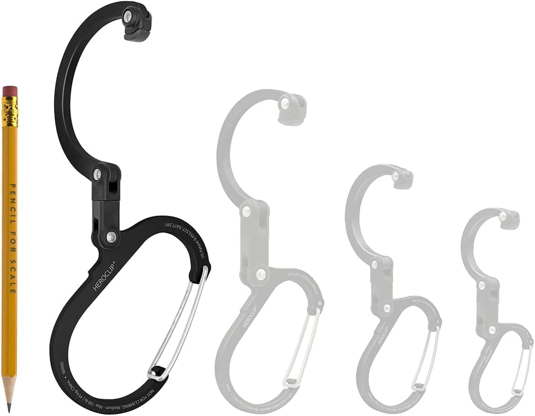 HEROCLIP Carabiner Clip and Hook (Large) for Camping, Backpack, Organization, and Garage, Stealth Black