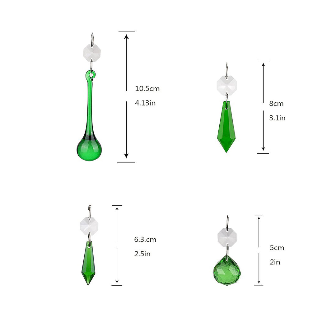 H&D Green Crystal Teardrop Crystal Ball Chandelier Prisms Pendants Suncatcher Hanging Galss Crystal Beads for Wedding Home Office Decoration,20pcs