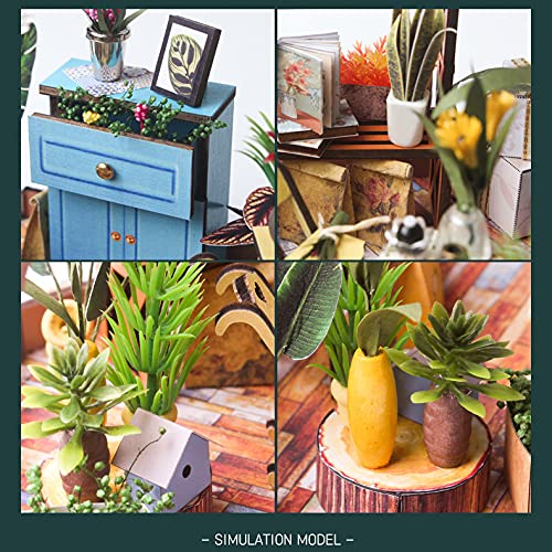 DIY Miniature Dollhouse Kit, Tiny 1:24 Scale House with Furniture, Great Handmade Craft Gift for Birthdays and Father's Day, Green Flower Shop