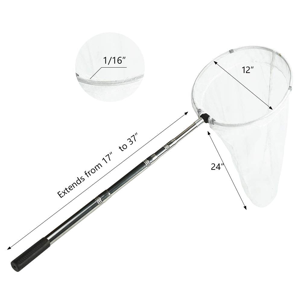 Insect and Butterfly Net with 12 Ring, 24 Net Depth, Strong Stainless Telescoping Handle Extends to 38 Inches
