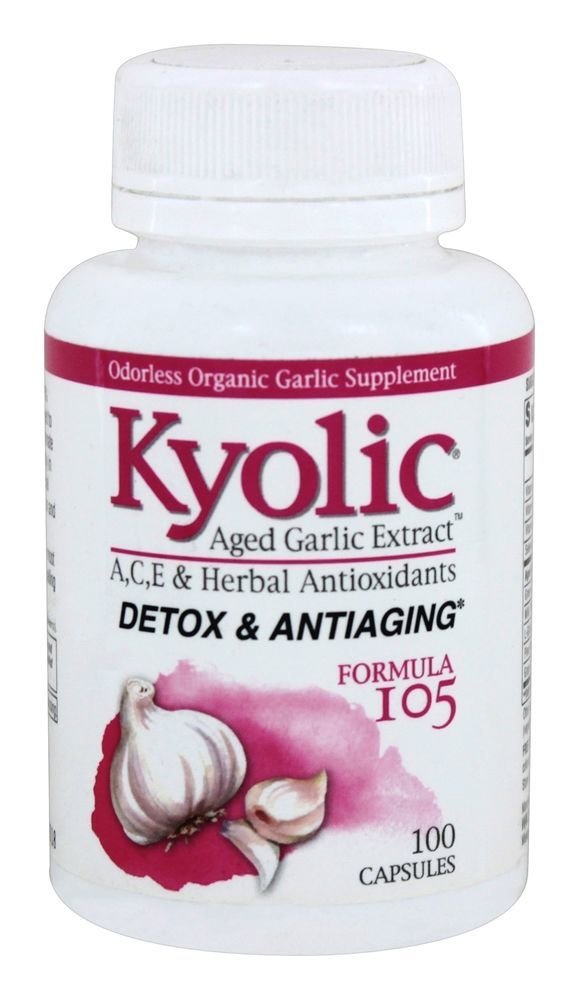 Aged Garlic Extract Formula 105, Detox and Anti-Aging, 100 Capsules (Packaging May Vary)