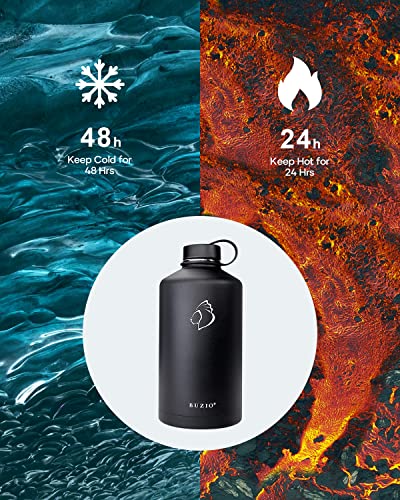 1 Gallon Water Jug with Straw Handle Lid, 128oz Water Bottle Stainless Steel Double Wall Hydro Jug 18/8 Food Grade Thermo Mug Keep Cold 48H & Hot 24H, Black
