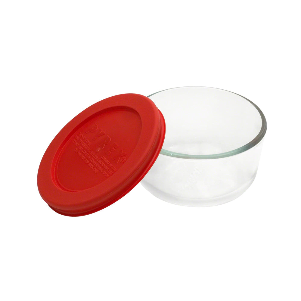 1070791 Glass Cup Round Dish With Lid - 1.7 oz, 1 Pieces, Red